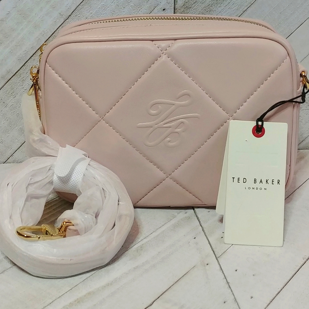 NWT Ted Baker Ballet Pink Leather Double Zip Crossbody Camera Bag Purse